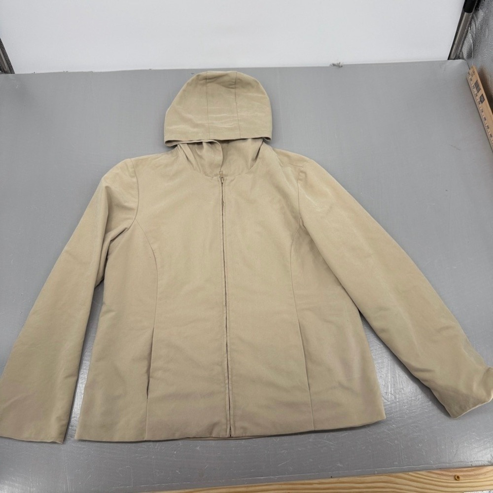 Orvis Womens Tan Hooded Full Zip Jacket OR-3K14 Size M Blue Cotton Lined